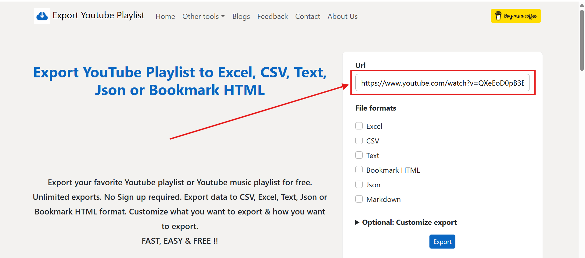 Pasting YouTube playlist URL into the input field