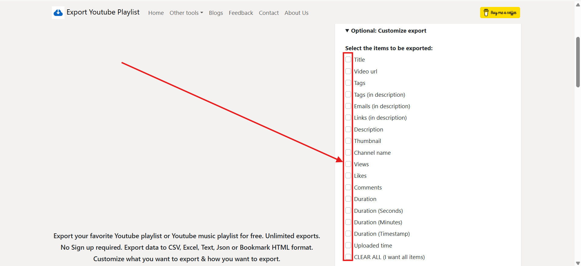 Customizing data fields for YouTube playlist export