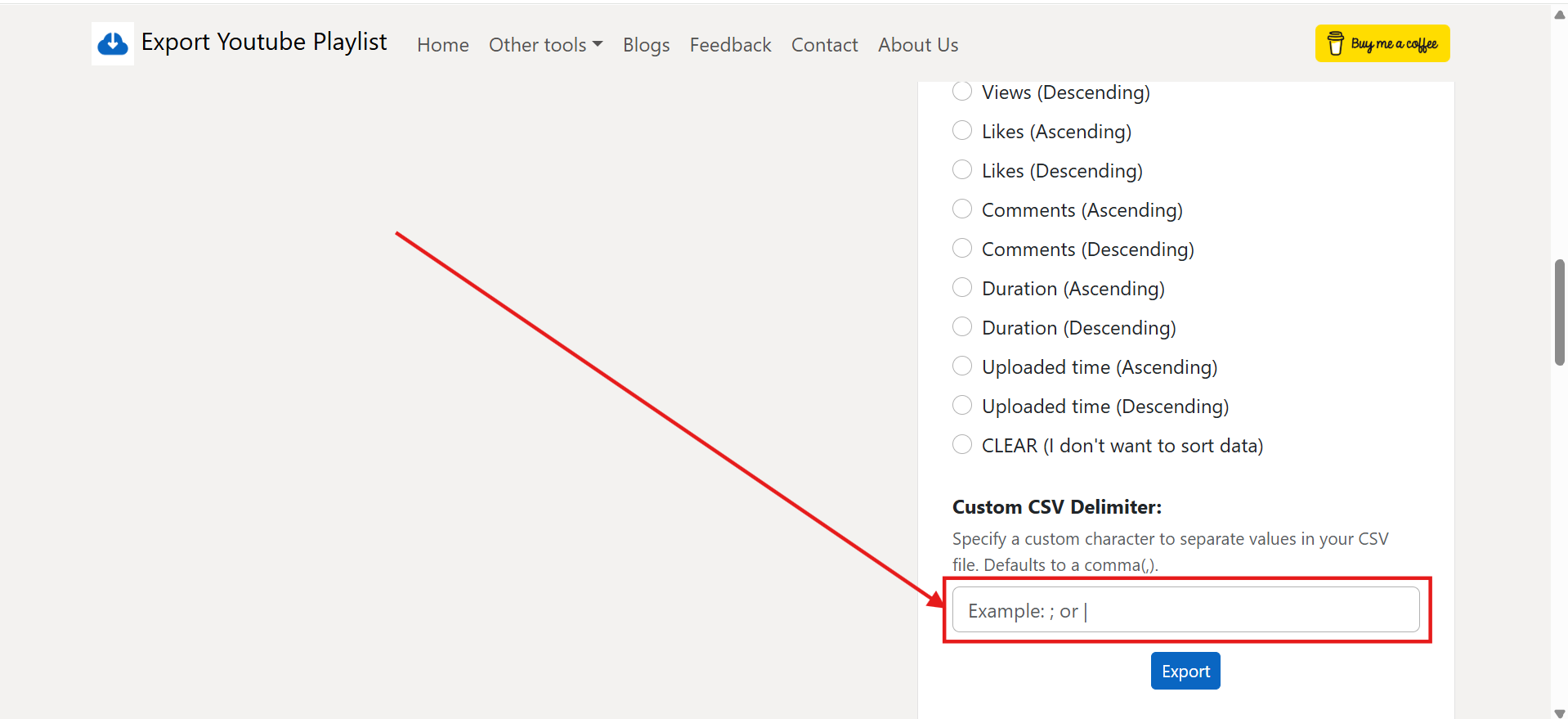 Setting a custom CSV delimiter for YouTube playlist export